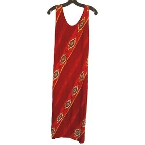 Vintage Rosey Tomato Artistic Colorful Bohemian Beachy Maxi Sleeveless Dress 14W